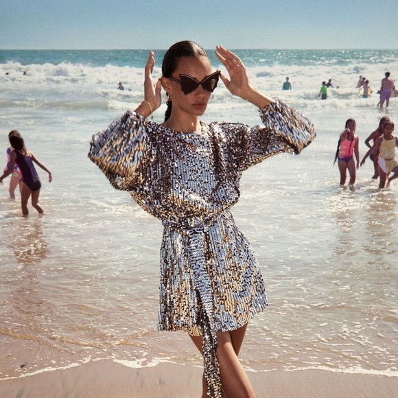 Zara Sequin Mini Dress Silver - Picture 4 of 16